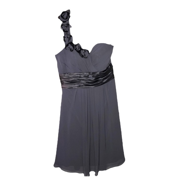 NWT BILL LEVKOFF Style #727 Pewter Gray Chiffon One-Shoulder Formal Dress Size 8 - Picture 3 of 11